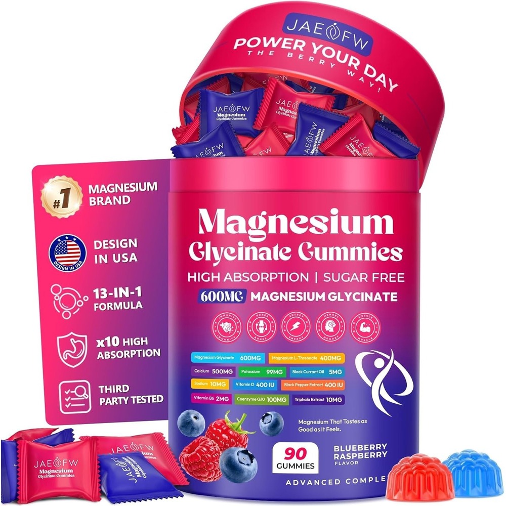 JAENFW Magnesium Glycinate Gummies 600mg 90ct Sugar Free Berry Exp 10/26